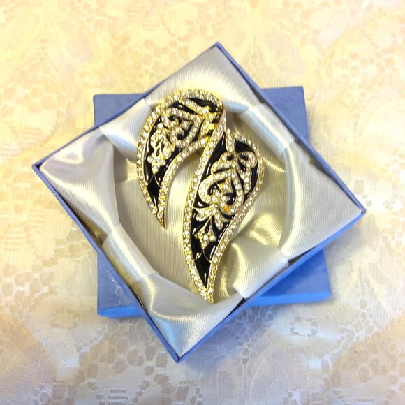 Vintage Butler Clear Rhinestone Gold Plated Leaves Metal Brooch Art Deco Jewelry - Picture 5 of 8